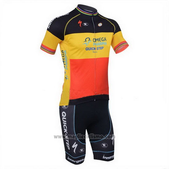 2013 Abbigliamento Ciclismo Omega Pharma Quick Step Campione Belgio Manica Corta e Salopette